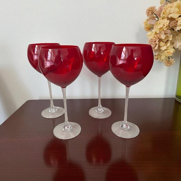 Lenox Holiday Gems Ruby Red Balloon Cup Large Crystal Wine Glasses - Set of 4 - Picture 14 of 14